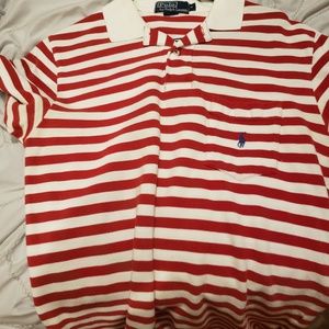 Red and White Striped Polo Shirt